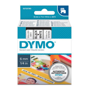 Taśma Dymo 43613 D1 6mm x 7m biała/czarny nadruk
