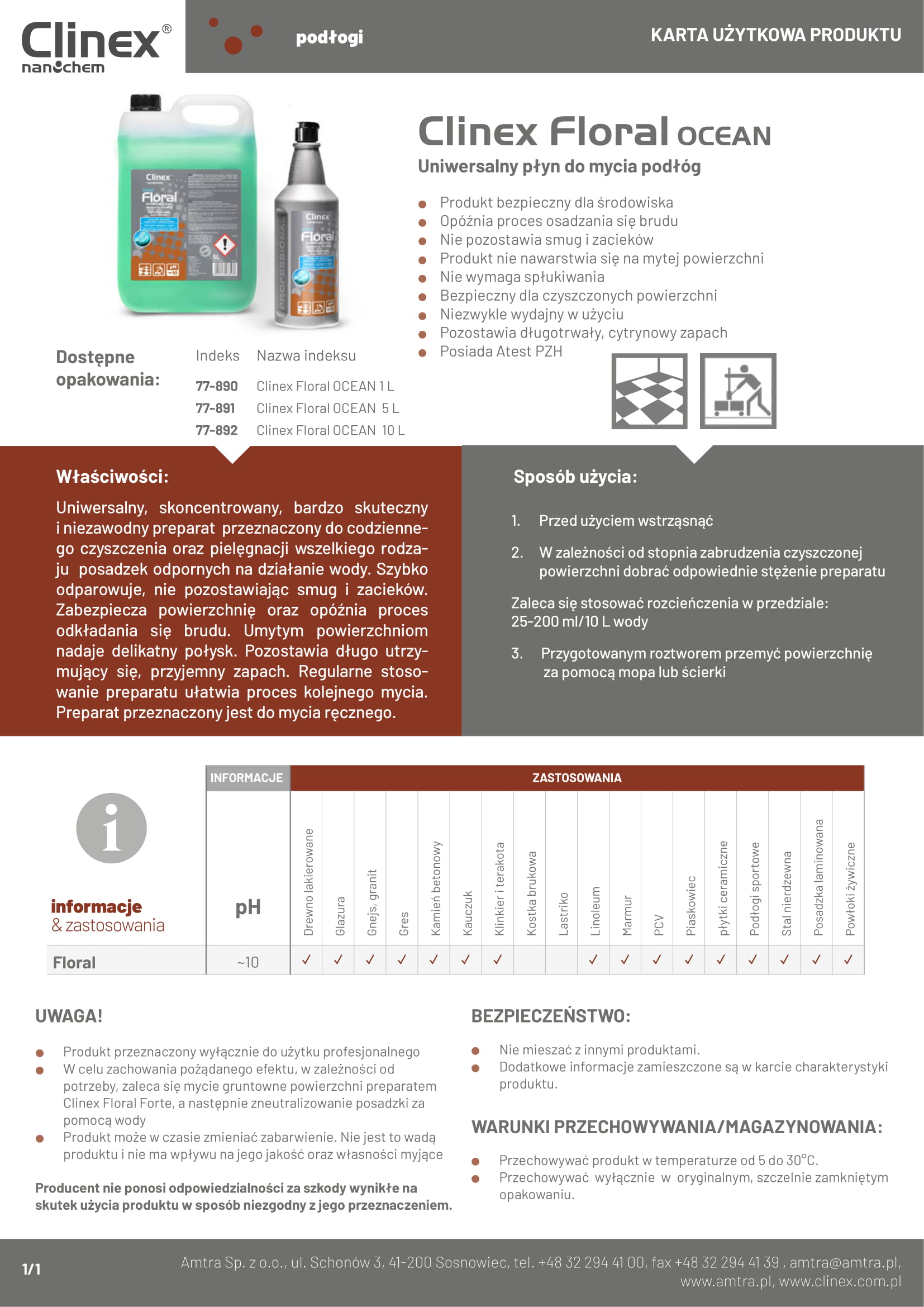 Uniwersalny płyn CLINEX Floral, do mycia podłóg, Ocean, 1l - obrazek 2