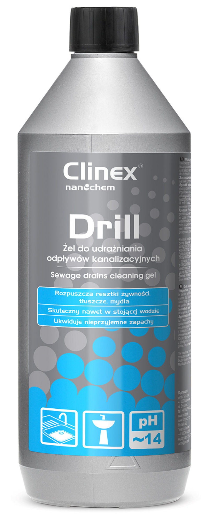 Żel CLINEX Drill, do udrażniania odpływów kanalizacyjnych, 1l - obrazek 2
