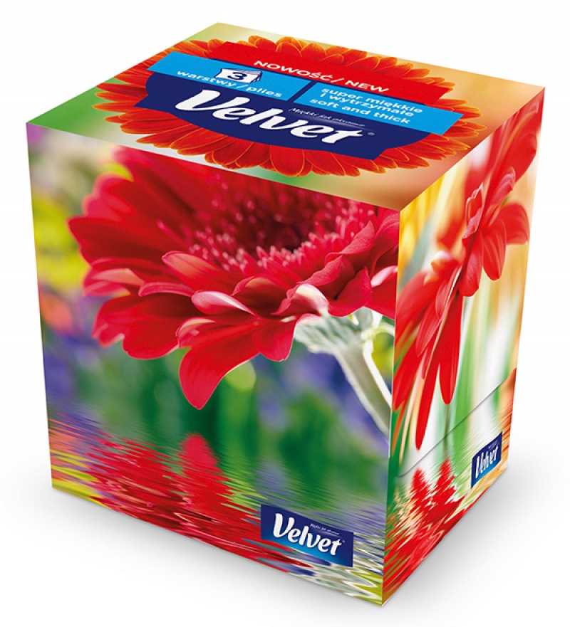 Chusteczki kosmetyczne celulozowe VELVET Cube Style, 3-warstwowe, 56 listków, biały - obrazek 4