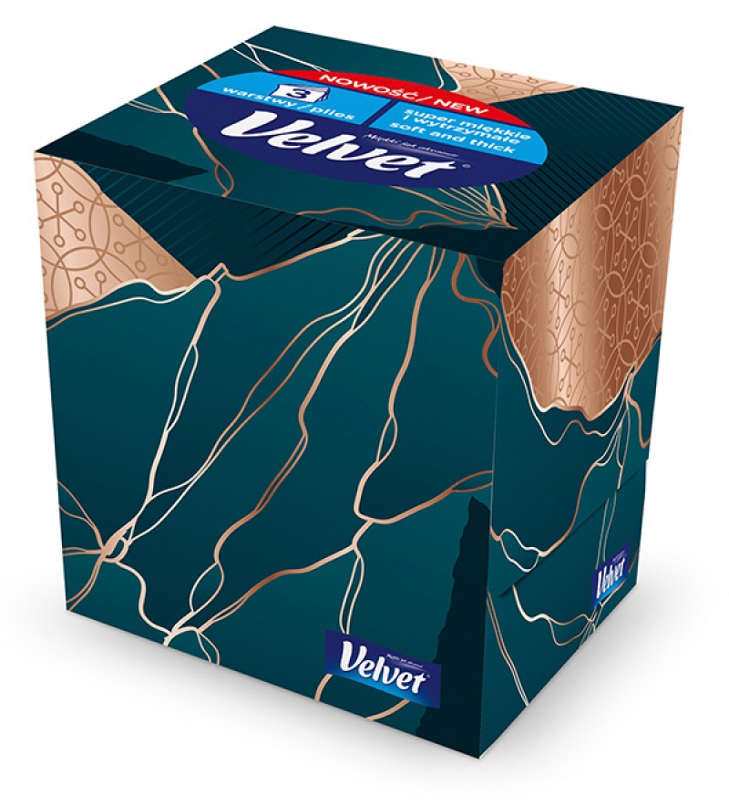 Chusteczki kosmetyczne celulozowe VELVET Cube Style, 3-warstwowe, 56 listków, biały - obrazek 6