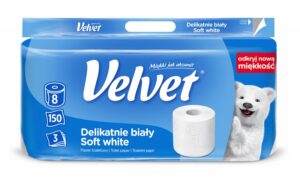 Papier toaletowy celulozowy VELVET Delikatnie Biały, 3-warstwowy, 150 listki, 8szt., biały
