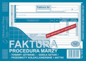 195-3E Faktura procedura marży towary używane. dzieła sztuki. przedmioty kolekcjonerskie i antyki. A5. (o+1k)