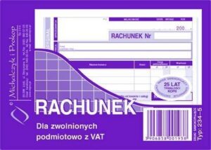 234-5 Rachunek dla zwolnionych podmiotowo z VAT . A6. (o+1k)