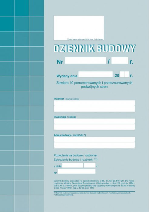 603-1 Dziennik Budowy(10kpl)A4