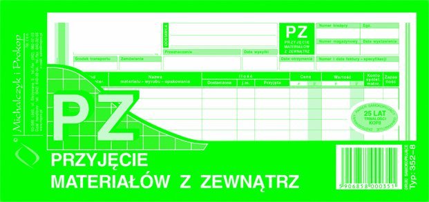 352-8 Przyjęcie materiałów z zewnątrz. 1/3A4. wielokopia