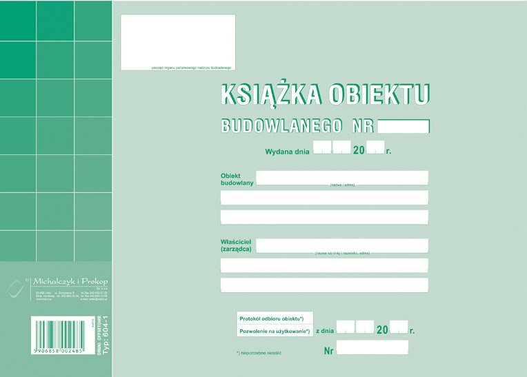 604-1 Książka obiektu budowlanego. A4. offset