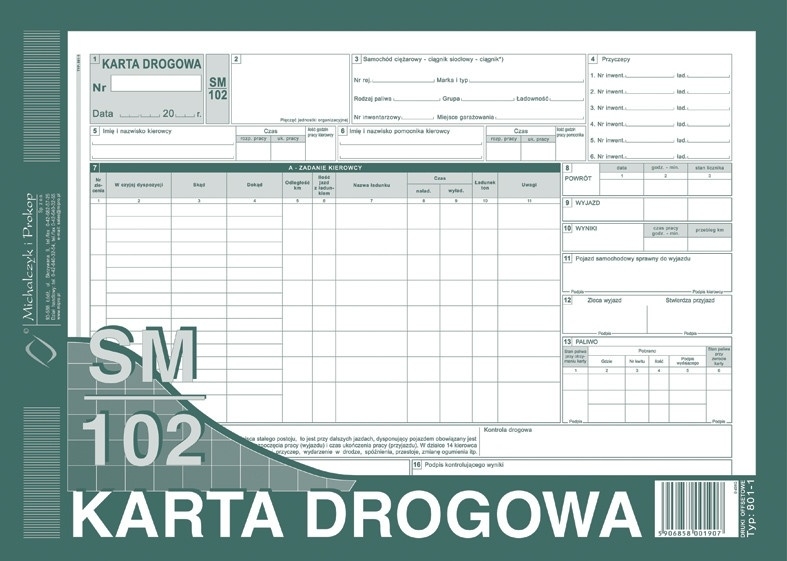 801-1 Karta drogowa SM/102 (samochód ciężarowy) A4 offset