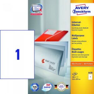 Etykiety Avery Zweckform 210*297 białe (100) A4