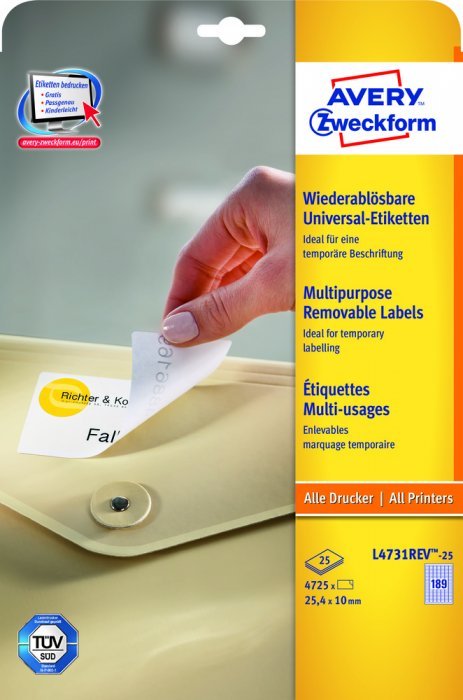 Etykiety Avery Zweckform usuwalne 25.4*10 (25)