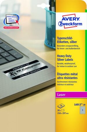 Etykiety Avery Zweckform 210*297 znamionowe srebrne