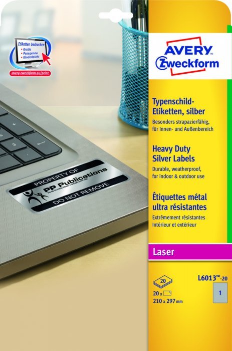Etykiety Avery Zweckform 210*297 znamionowe srebrne