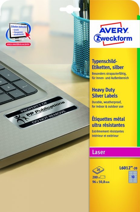 Etykiety Avery znamionowe srebrne 96.0*50.8 (20)