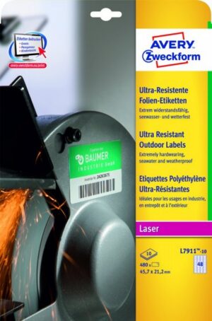 Bardzo wytrzymałe etykiety do użytku zewnętrznego Avery Zweckform. A4. 10 arkuszy 45.7x21.2mm