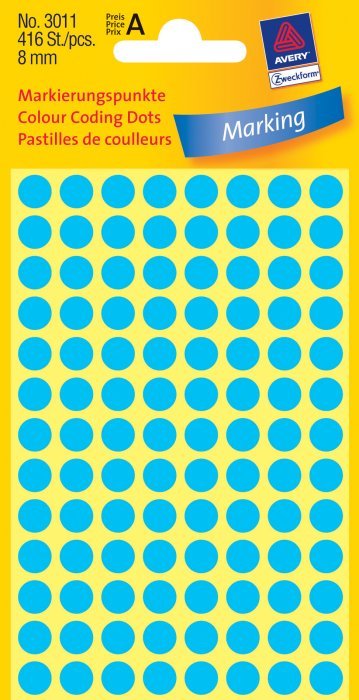 Kółka do zaznaczania Trwałe Avery Zweckform 8mm. 416szt./op. niebieskie 3011