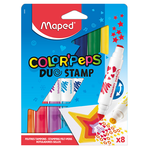 Flamastry dwustronne z pieczątkami 8 szt.
