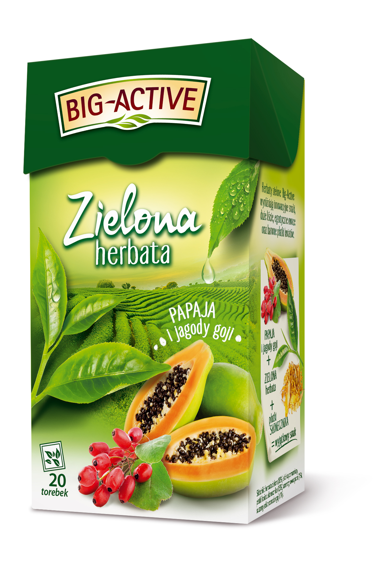 Herbata BIG-ACTIVE zielona PAPAJA-JAGODY GOJI 20 torebek