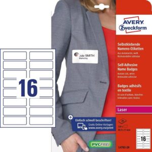 Identyfikatory do zadruku L4783-20 88,9x31 20ark Samoprzylepne, sztuczny jedwab, Avery Zweckform