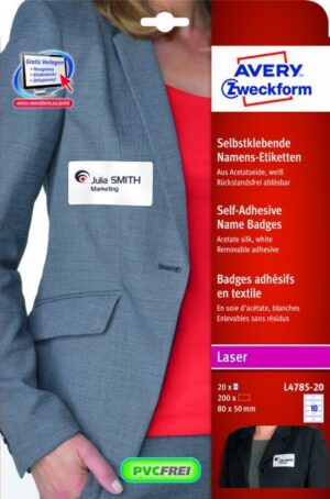 Samoprzylepne identyfikatory L4785-20 80x50 20ar Avery Zweckform, białe, sztuczny jedwab
