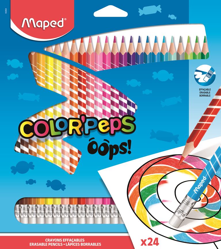 Kredki trójkątne ścieralne z gumką COLORPAPS OOPS 24 szt.