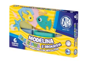 Modelina pastelowa z brokatem 6 kolorów