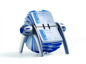 Wizytownik obrotowy na 400 wizytówek Durable szary metal