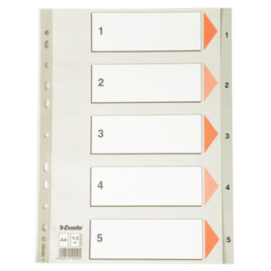 Przekładki ESSELTE plastik PP A4   szare  1-5