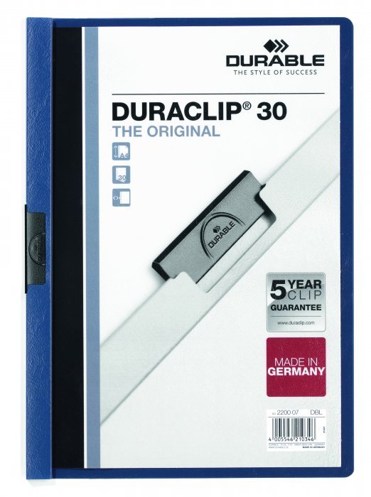 Skoroszyt DURABLE Duraclip zaciskowy 30 kartek granat