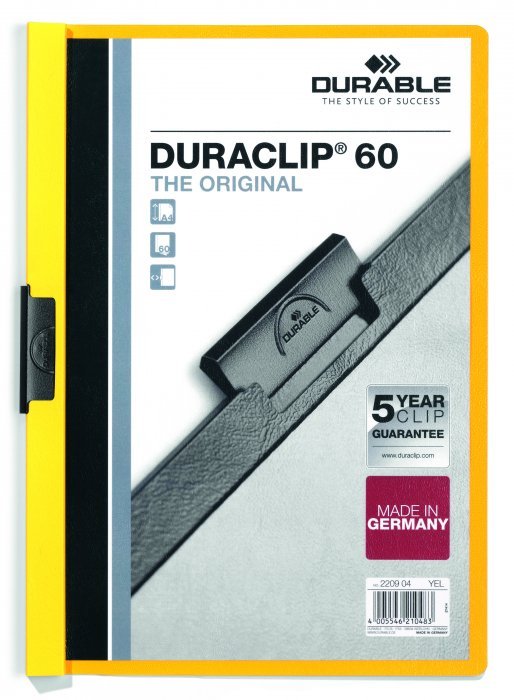 Skoroszyt DURABLE Duraclip zaciskowy 60 kartek żółty