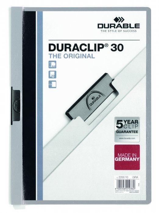 Skoroszyt DURABLE Duraclip zaciskowy 30 kartek szary