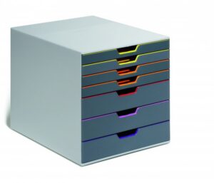Pojemnik z 7 kolorowymi szufladami. w tym 3 wysokie i 4 niskie szuflady Durable