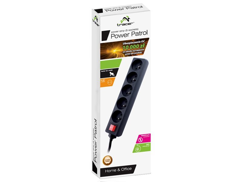 Listwa TRACER Power Patrol czarna kabel 5m 5 gniazd