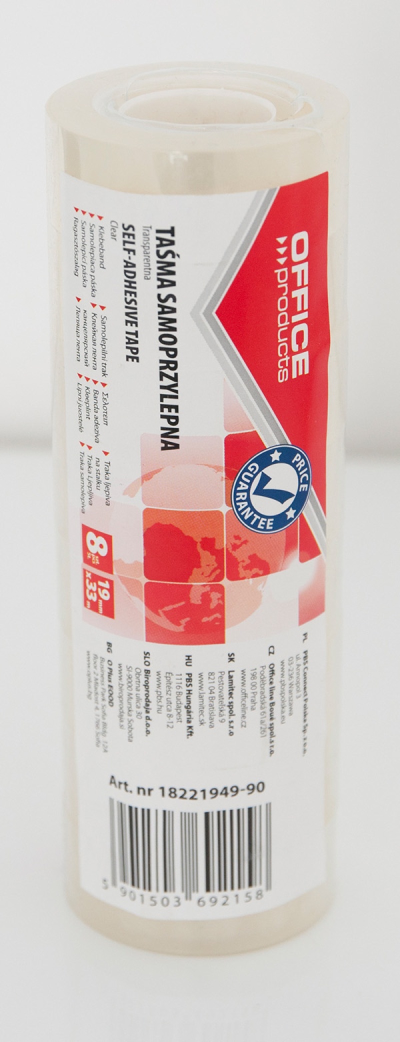 Taśma biurowa OFFICE PRODUCTS, 19mm, 33m, 8szt., transparentna - obrazek 2