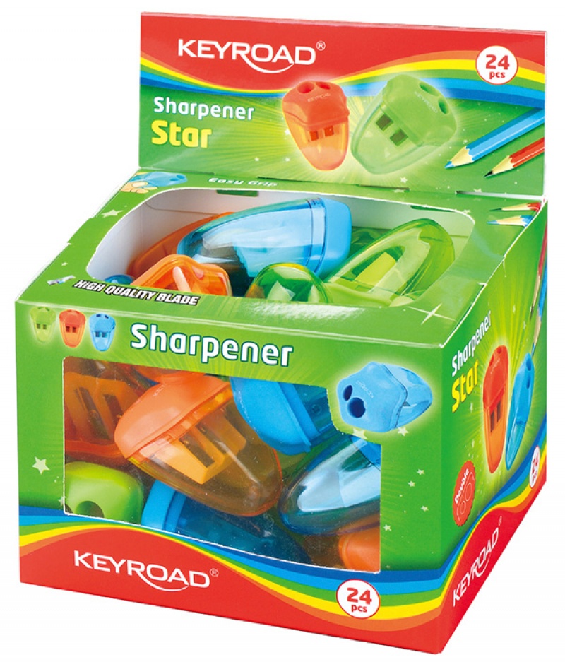 Temperówka KEYROAD Star, plastikowa, podwójna, z pojemnikiem, pakowane na displayu, mix kolorów - obrazek 2