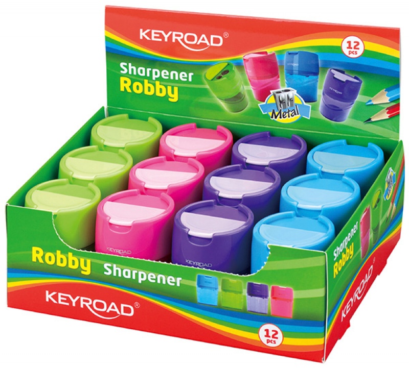 Temperówka KEYROAD Robby, aluminiowa, podwójna, z pojemnikiem, pakowane na displayu, mix kolorów - obrazek 2