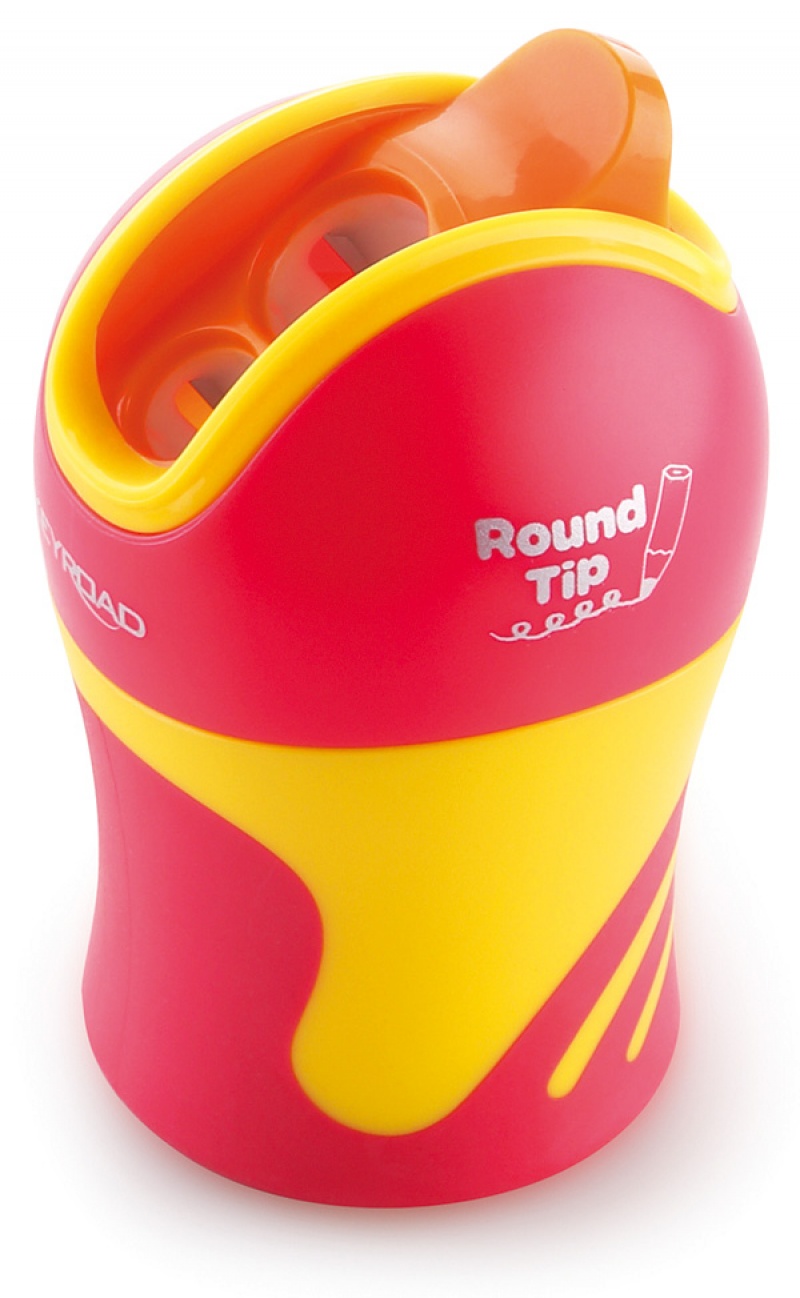 Temperówka KEYROAD Colour Special, plastikowa, podwójna, z pojemnikiem, ostrzenie zaokrąglone, pakowane na displayu, mix kolorów - obrazek 3