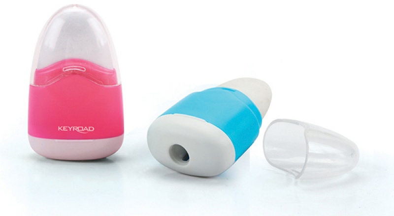 Temperówka KEYROAD Navy, plastikowa, pojedyncza, z gumką, pakowane na displayu, mix kolorów - obrazek 3