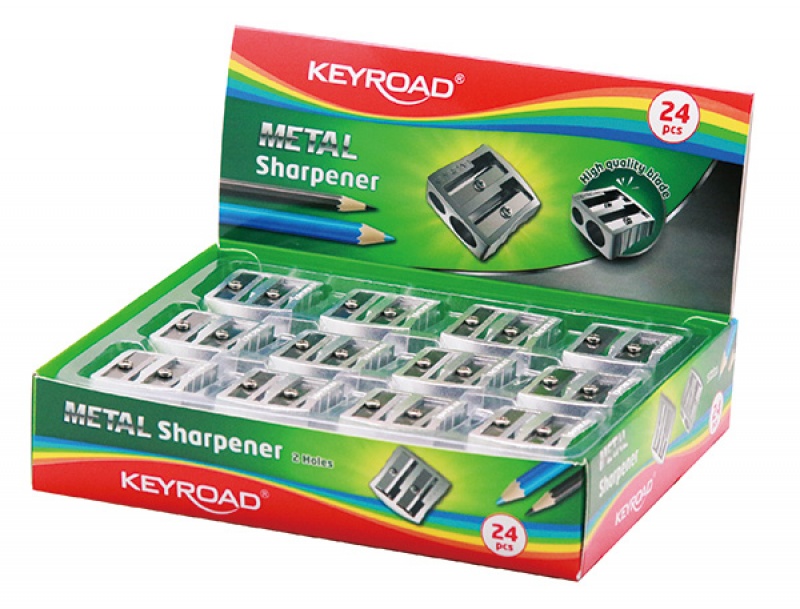 Temperówka KEYROAD Metal, aluminiowa, podwójna, pakowana na displayu, srebrna - obrazek 2