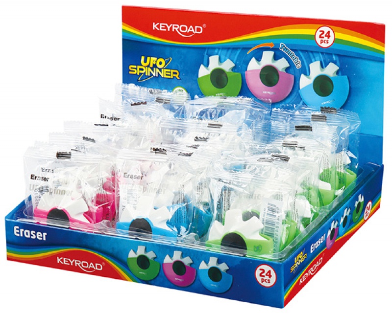 Gumka uniwersalna KEYROAD UFO Spinner, pakowane na displayu, mix kolorow - obrazek 2