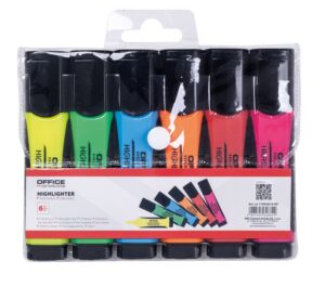 Zestaw zakreślaczy fluorescencyjnych OFFICE PRODUCTS z gumowym uchwytem, 2-5mm, 6 szt., w etui, mix kolorów