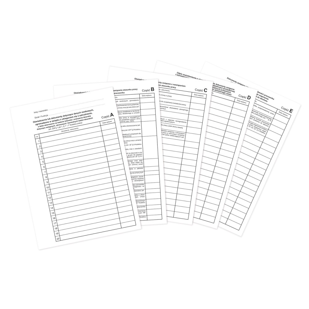 Teczka Akt Osobowych ABCDE, oklejana, sztywny grzbiet, z treścią zielona - obrazek 2