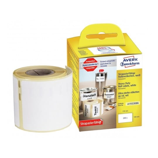 Etykiety Heavy Duty w rolce do drukarek termicznych DymoTM , 200 etyk. / rolka, 104 x 159 mm , poliestrowe, trwałe, biał