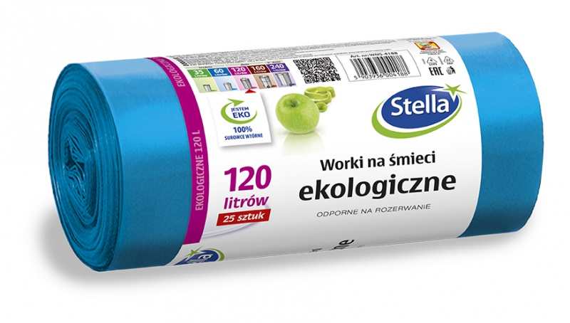 Worki na śmieci STELLA, ekologiczne, 120 l, 25 szt., niebieski