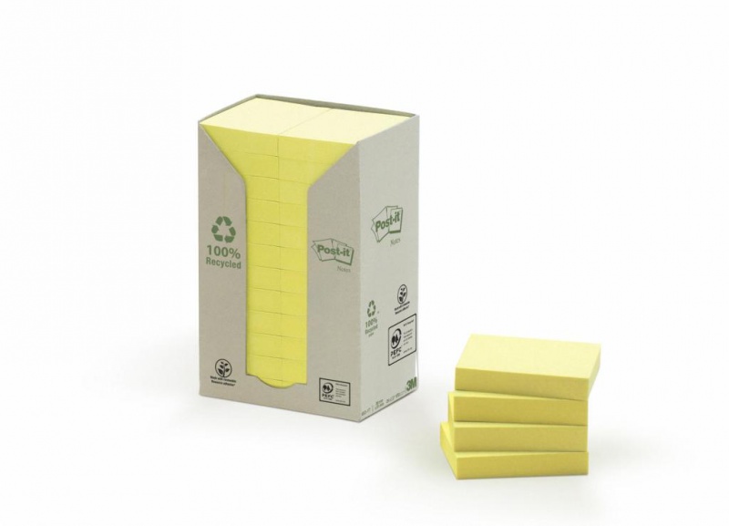 Karteczki samoprzylepne POST-IT® Recycled Notes (653-1T), 38x51mm, 24x100 kart., żółty