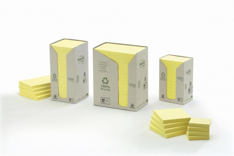 Karteczki samoprzylepne POST-IT® Recycled Notes (653-1T), 38x51mm, 24x100 kart., żółty - obrazek 6