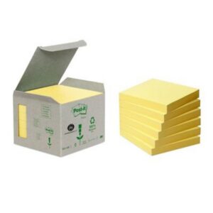 Karteczki samoprzylepne POST-IT® Recycled Notes (654-1B), 76x76mm, 6x100 kart., żółte