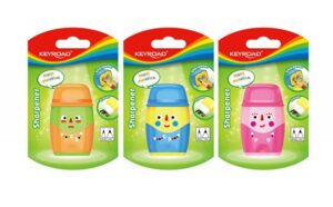 Temperówka plastikowa KEYROAD Hello, z gumką, podwójna, z pojemnikiem, blister, mix kolorów