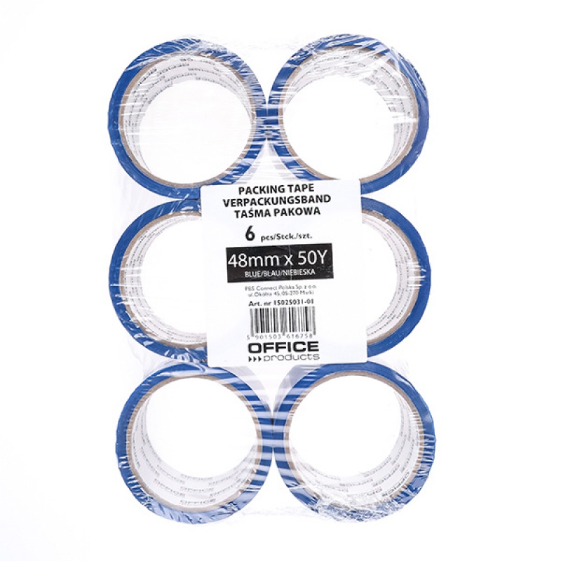 Taśma pakowa OFFICE PRODUCTS, 48mm x 50y, 36mic, EAN na 1szt., niebieska - obrazek 2