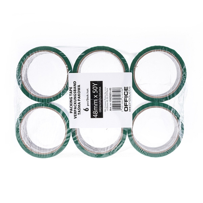 Taśma pakowa OFFICE PRODUCTS, 48mm x 50y, 36mic, EAN na 1szt., zielona - obrazek 3