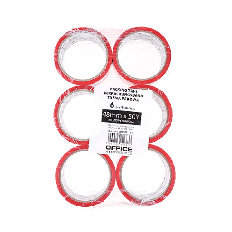 Taśma pakowa OFFICE PRODUCTS, 48mm x 50y, 36mic, EAN na 1szt., czerwona - obrazek 2